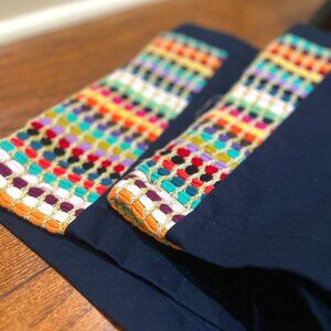 NWT's Judith March Navy Flat Front Shorts With Multi Colored Woven Sides L